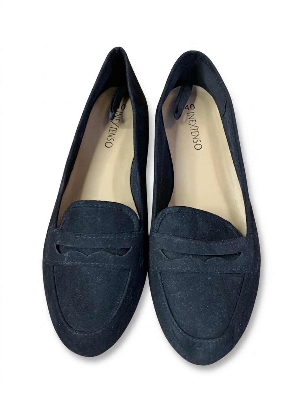 In Extenso Black Suede Penny Loafers Slip On Flat Shoes Size 40 (9-9.5)